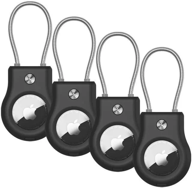 Main image of AirTag Holder 4 Pack - Air tag Lock Case with Wire Cable Compatible with Apple AirTags, Ultra Durable Anti-Lost Protective Case with Keyring for Luggage, Key, Backpack, PetBlack