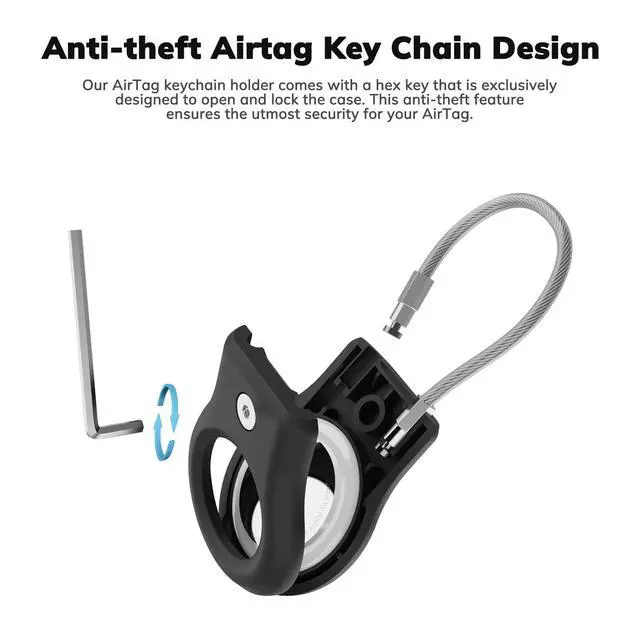 Alt view image 2 of 7 - AirTag Holder 4 Pack - Air tag Lock Case with Wire Cable Compatible with Apple AirTags, Ultra Durable Anti-Lost Protective Case with Keyring for Luggage, Key, Backpack, PetBlack