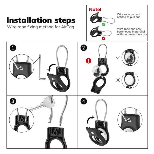 Alt view image 7 of 7 - AirTag Holder 4 Pack - Air tag Lock Case with Wire Cable Compatible with Apple AirTags, Ultra Durable Anti-Lost Protective Case with Keyring for Luggage, Key, Backpack, PetBlack