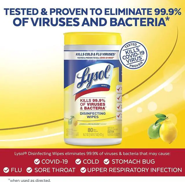 Alt view image 5 of 6 - Lysol Disinfectant Wipes, Multi-Surface Antibacterial Cleaning Wipes, For Disinfecting and Cleaning, Lemon and Lime Blossom, 80 Count (Pack of 1)