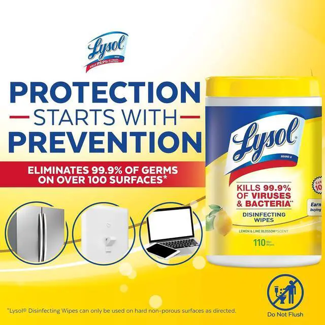 Alt view image 3 of 6 - Lysol Disinfectant Wipes, Multi-Surface Antibacterial Cleaning Wipes, For Disinfecting and Cleaning, Lemon and Lime Blossom, 80 Count (Pack of 1)