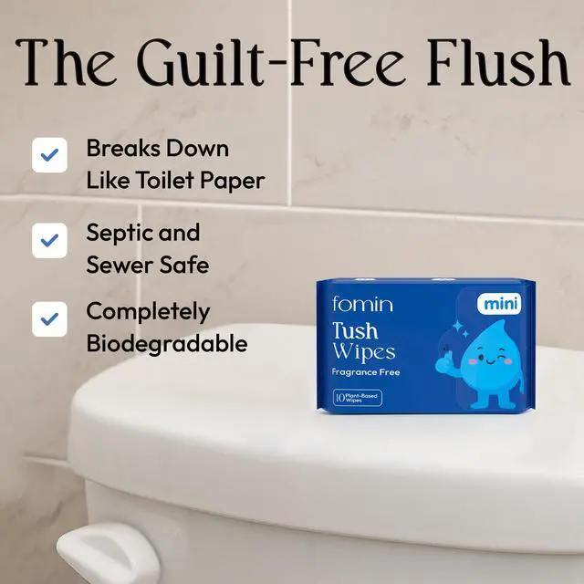 Alt view image 4 of 7 - Compact Travel Flushable Wipes 8 Pack (64 Wipes Total) - Unscented Travel Size Wet Wipes for Adults - pH Balanced, Biodegradable, Plant-Based - Hypoallergenic Tush Wipes for Women & Men