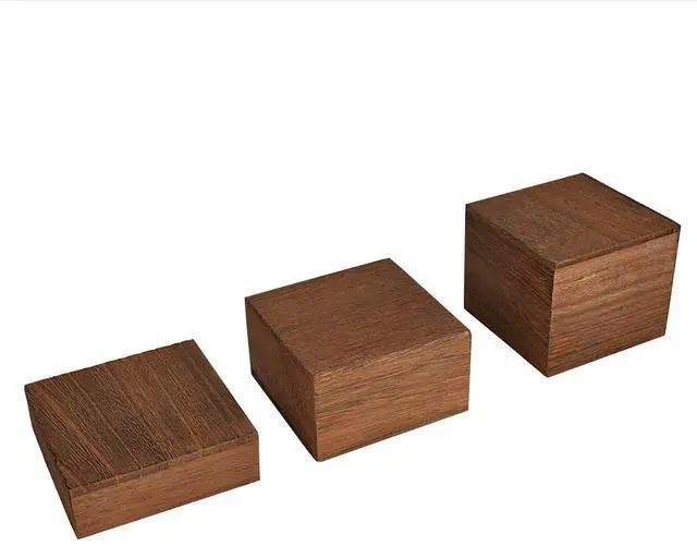 Alt view image 4 of 7 - Customizable Wooden Display Risers Set - 3 Different Height Stands for Jewelry, Watches, Cosmetics, and Accessory, Brown Color