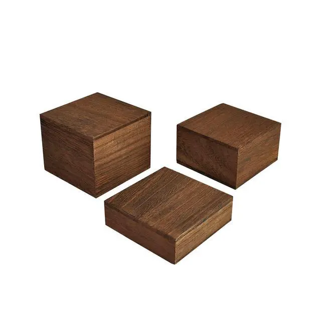Alt view image 5 of 7 - Customizable Wooden Display Risers Set - 3 Different Height Stands for Jewelry, Watches, Cosmetics, and Accessory, Brown Color