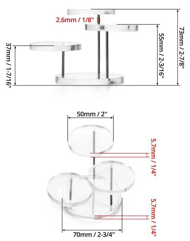 Alt view image 2 of 7 - Round Acrylic Products Display Riser Stands, 3 Tier Jewelry Display Stands for Rings Earrings,Mini Figurines, Clear, 2 Pack