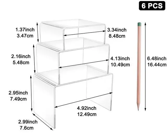 Alt view image 2 of 7 - 2 Sets Acrylic Display Risers(3",4",5") Clear Product Stand,Cupcakes Holder Dessert Transparent Showcase Stands, Candy Bar Risers, Lifts for Figures