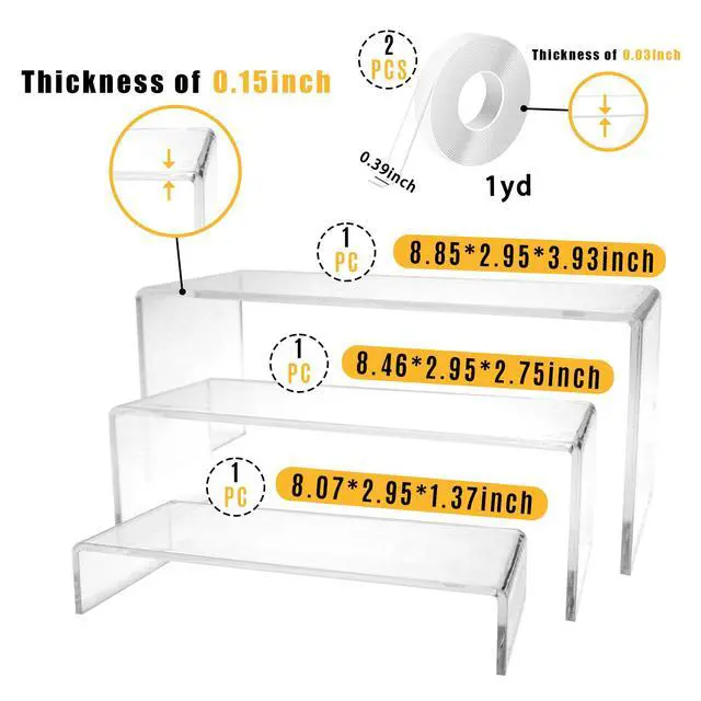 Alt view image 2 of 7 - 6 Pcs Acrylic Display Risers 3-8.7inch Display Stands Clear Acrylic Spice Rack Riser Board for Ornament Cupcake Dessert Crafts