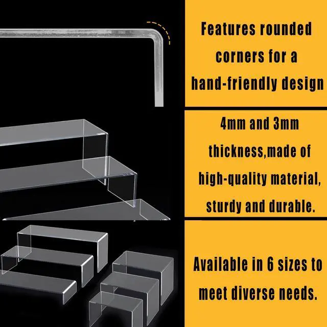 Alt view image 4 of 7 - 6 Pcs Acrylic Display Risers 3-8.7inch Display Stands Clear Acrylic Spice Rack Riser Board for Ornament Cupcake Dessert Crafts