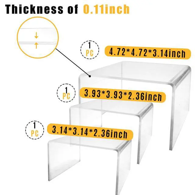Alt view image 3 of 7 - 6 Pcs Acrylic Display Risers 3-8.7inch Display Stands Clear Acrylic Spice Rack Riser Board for Ornament Cupcake Dessert Crafts