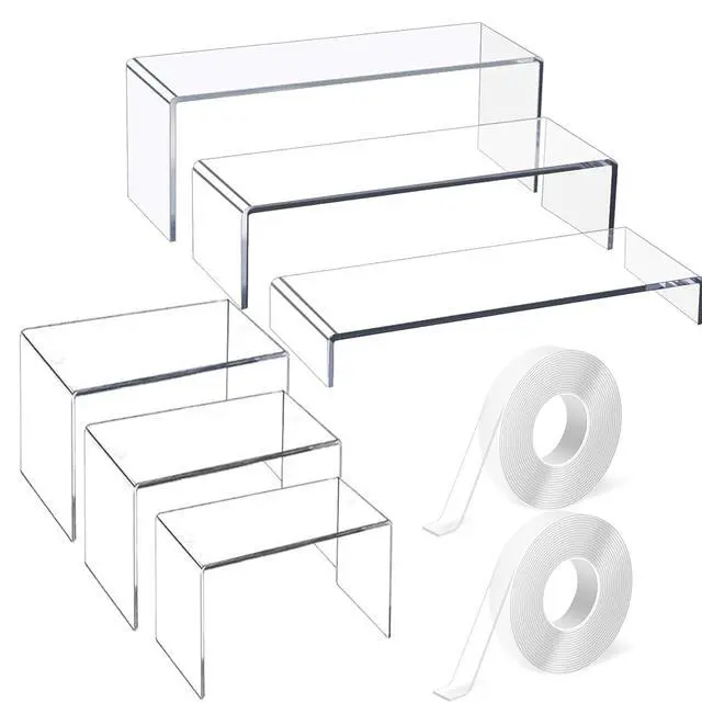 Alt view image 7 of 7 - 6 Pcs Acrylic Display Risers 3-8.7inch Display Stands Clear Acrylic Spice Rack Riser Board for Ornament Cupcake Dessert Crafts