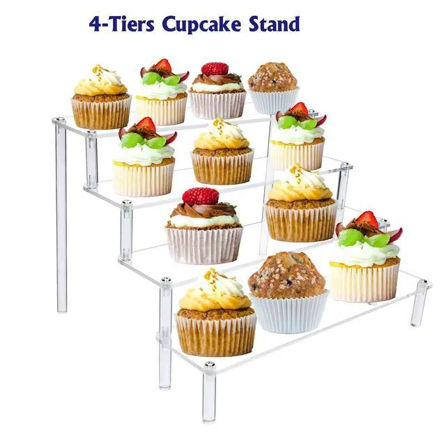 Alt view image 2 of 7 - 4 Tier Acrylic Display Riser, Clear Perfume Organizer Stand, Cupcake Stand Holder, Dessert Table Display Shelf, Skin Care Organizer for Decoration and Organizer