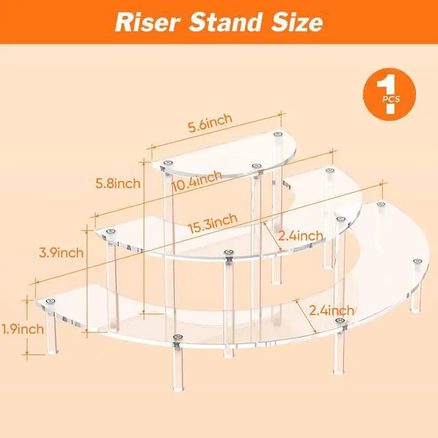 Alt view image 2 of 7 - 3 Tier Acrylic Display Risers, Half Moon Cupcake Stand, Clear Perfume Organizer, Dessert Stand for Display, Clear Display Stand for Food, Cupcake, Perfume, Collections