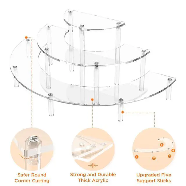 Alt view image 3 of 7 - 3 Tier Acrylic Display Risers, Half Moon Cupcake Stand, Clear Perfume Organizer, Dessert Stand for Display, Clear Display Stand for Food, Cupcake, Perfume, Collections