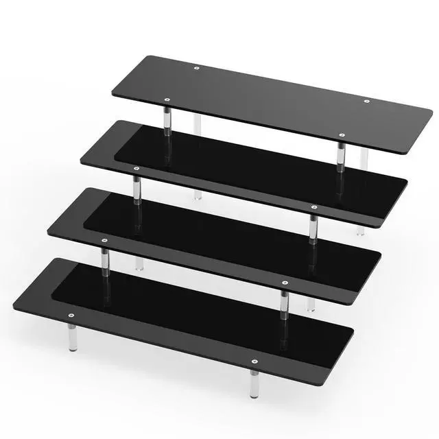 Main image of 4 Tier Acrylic Display Riser Stand, Black Shelf 12x10x7.8 in