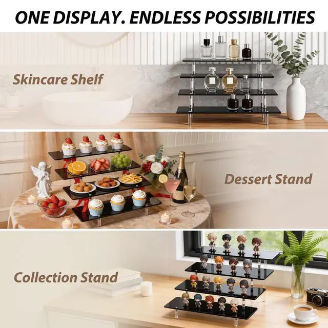 Alt view image 4 of 6 - 4 Tier Acrylic Display Riser Stand, Black Shelf 12x10x7.8 in