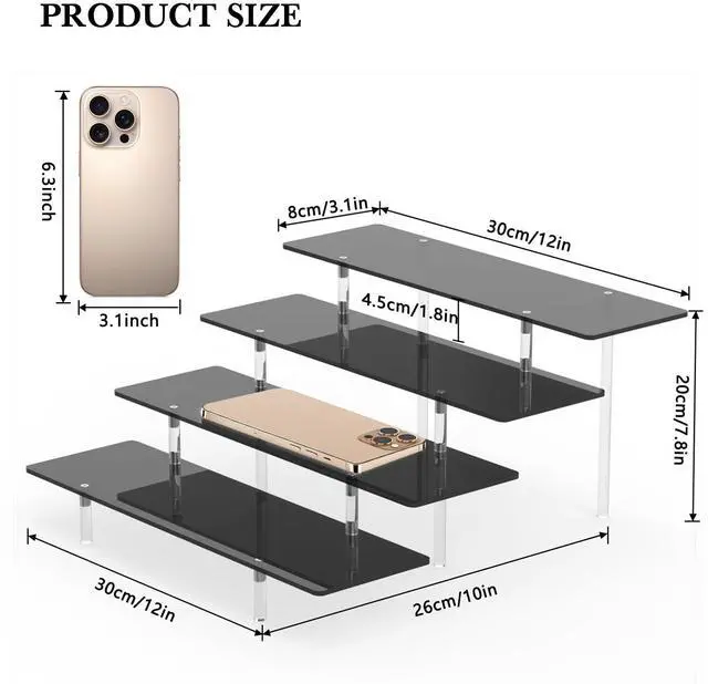 Alt view image 2 of 6 - 4 Tier Acrylic Display Riser Stand, Black Shelf 12x10x7.8 in