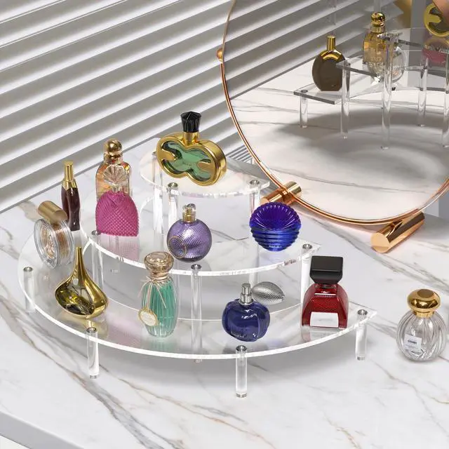 Alt view image 6 of 7 - 3 Tier Acrylic Display Risers, Half Moon Cupcake Stand, Clear Perfume Organizer, Dessert Stand for Display, Clear Display Stand for Food, Cupcake, Perfume, Collections