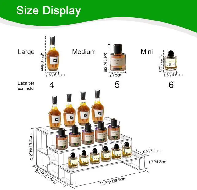 Alt view image 2 of 4 - Perfume Stand and Cologne Organizer for men, 3 Tier Clear Acrylic Risers Display Stands,Cupcake Holder for Party, Shelf Risers for Figures, Decoration and Organization (3.5mm Thickened Panel)