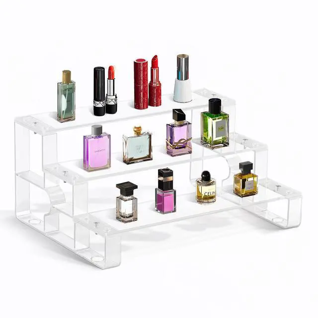 Alt view image 3 of 4 - Perfume Stand and Cologne Organizer for men, 3 Tier Clear Acrylic Risers Display Stands,Cupcake Holder for Party, Shelf Risers for Figures, Decoration and Organization (3.5mm Thickened Panel)