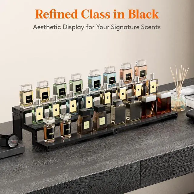 Alt view image 4 of 6 - Spice Rack, Perfume Cologne Organizer, Cupcake Stand, Tool-Free Assembly, Display Riser Shelf, Seasoning Figurine Makeup Holder, Room Decor, Kitchen Cabinet Storage, Black, 12in-3 Tier, 1 Pcs