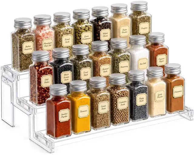 Main image of Spice Rack, Perfume Cologne Organizer, Cupcake Stand, Tool-Free Assembly, Display Riser Shelf, Seasoning Figurine Makeup Holder, Room Decor, Kitchen Cabinet Storage, Clear, 14in-3 Tier, 1 Pcs