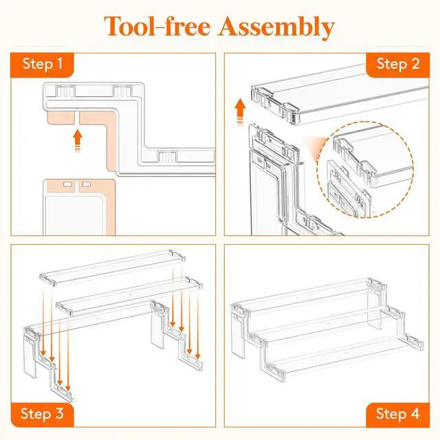 Alt view image 5 of 7 - Spice Rack, Perfume Cologne Organizer, Cupcake Stand, Tool-Free Assembly, Display Riser Shelf, Seasoning Figurine Makeup Holder, Room Decor, Kitchen Cabinet Storage, Clear, 14in-3 Tier, 1 Pcs