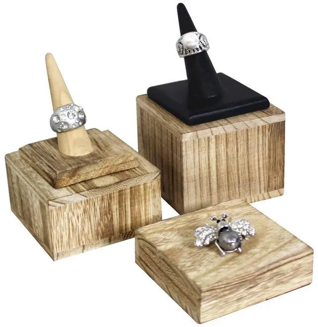 Alt view image 3 of 7 - 3-Piece Wooden Square Risers for Display Jewelry and Accessories Stand, Wood Display Stand, Oak Color