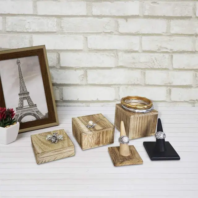 Alt view image 7 of 7 - 3-Piece Wooden Square Risers for Display Jewelry and Accessories Stand, Wood Display Stand, Oak Color
