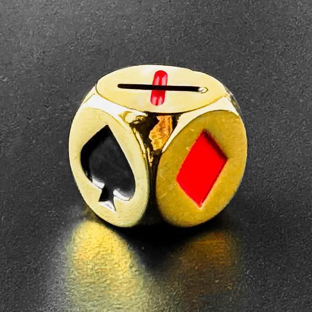 Alt view image 4 of 5 - Premium Stainless Trump Marker Dice - Metal Euchre Cube & 0.62Inch(16mm) Trump Indicator for Euchre/Pinochle/Bridge Card Games and More (Gold)