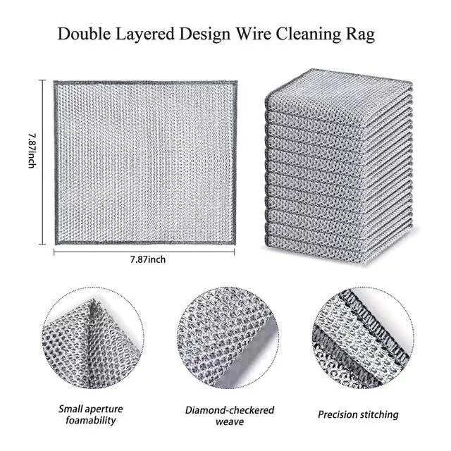 Alt view image 5 of 7 - 10 PCS Double Layer Stainless Steel Wire Cleaning Cloths for Kitchen