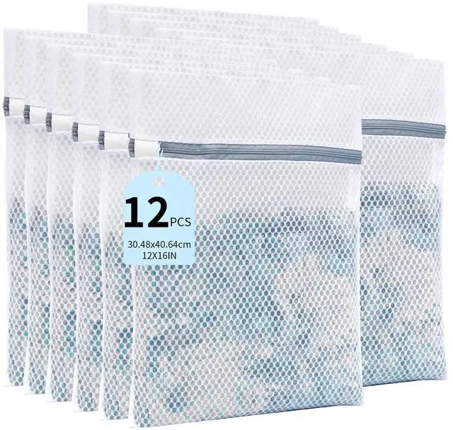 Main image of Laundry Bags Mesh Wash Bags for Delicates with Strong Zipper,Upgraded Honeycomb and Fine Mesh Design Delicate Laundry Bag for Clothes, Bras and Socks&Travel Organization (12X16IN, 12PCS)