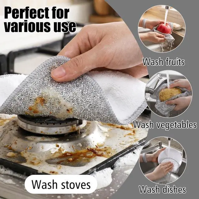 Alt view image 7 of 7 - 10 Pcs Double-Sided Wire Dishwashing Rags Non Scratch Wire Cleaning Cloths Reusable Miracle Washing Cloths Multipurpose Wires Dishcloth for Kitchen, Sinks, Pots, Pans, Dishes
