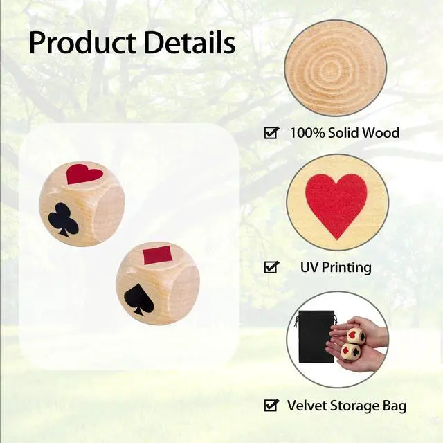 Alt view image 3 of 7 - Trump Marker Dice Set 2PCS Wooden Euchre Cube 1.57''