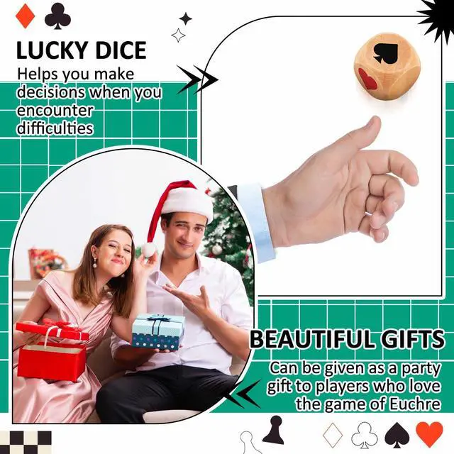 Alt view image 6 of 6 - 2 Pcs Wooden Marker Dice with Storage Box Big Size 1.57''(4cm) Ace Indicator Wooden Suit Dice Cube Clear Prints Euchre Cube Great Gift for Euchre Poker Cards Game (Brown,1.57'')