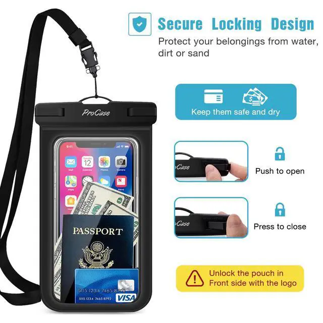 Alt view image 4 of 6 - 2 Pack Waterproof Phone Pouch Case, 7" Universal Underwater Cellphone Dry Bag for iPhone 17 Air 16 15 14 13 Pro Plus Max 12 11, Galaxy S24 S23 S22 Ultra Pixel -Black
