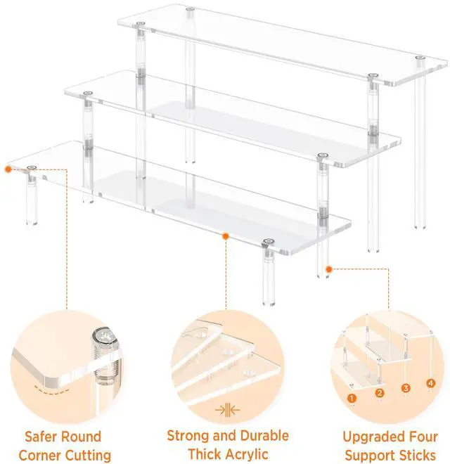 Alt view image 3 of 7 - 3 Tier Acrylic Display Risers, Large Perfume Organizer Stand, Clear Cupcake Stand Holder, Display Shelves for Figurines, Dessert Shelf for Party, Risers Display Stand for Decoration (1 Pack)