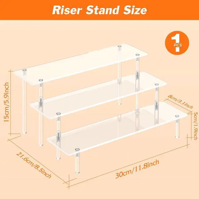 Alt view image 2 of 7 - 3 Tier Acrylic Display Risers, Large Perfume Organizer Stand, Clear Cupcake Stand Holder, Display Shelves for Figurines, Dessert Shelf for Party, Risers Display Stand for Decoration (1 Pack)