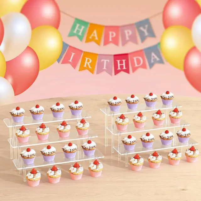 Alt view image 7 of 7 - 3 Tier Acrylic Display Risers, Large Perfume Organizer Stand, Clear Cupcake Stand Holder, Display Shelves for Figurines, Dessert Shelf for Party, Risers Display Stand for Decoration (1 Pack)