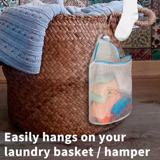 Alt view image 2 of 7 - 3Pcs Hanging Laundry Bags for Socks with S Hooks, 12 X 10 inch 3 Color Mesh Laundry Bags for Washing Machine