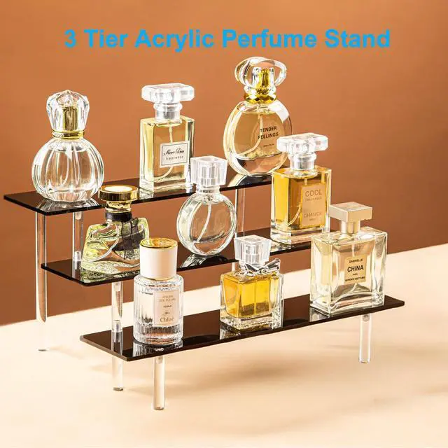 Alt view image 2 of 6 - 3 Tier Perfume Organizer Stand, Black Acrylic Risers Display Stands, Cologne Shelf Dessert Display for Party, Figure Stand Funko POP Shelves, Collection Cosmetic, Cupcake Stand Holder