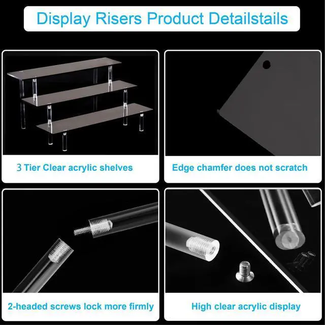 Alt view image 4 of 6 - 3 Tier Perfume Organizer Stand, Black Acrylic Risers Display Stands, Cologne Shelf Dessert Display for Party, Figure Stand Funko POP Shelves, Collection Cosmetic, Cupcake Stand Holder