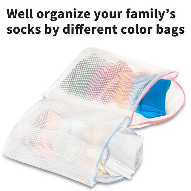 Alt view image 5 of 7 - 3Pcs Hanging Laundry Bags for Socks with S Hooks, 12 X 10 inch 3 Color Mesh Laundry Bags for Washing Machine