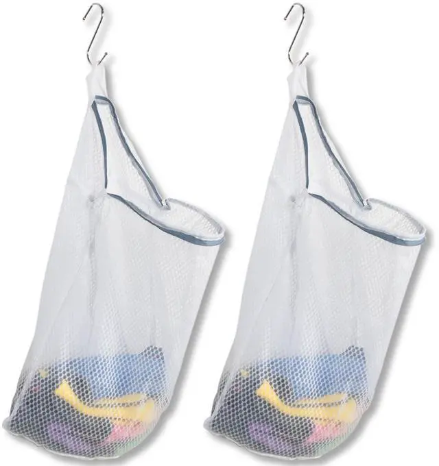 Main image of 2Pcs Mesh Hanging Laundry Bags for Washing Machine, 15 X 12 inch Wash Bag for Clothes Delicates Lingerie with S Hooks