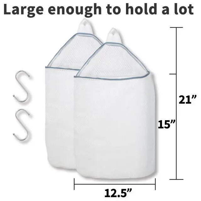 Alt view image 2 of 7 - 2Pcs Mesh Hanging Laundry Bags for Washing Machine, 15 X 12 inch Wash Bag for Clothes Delicates Lingerie with S Hooks