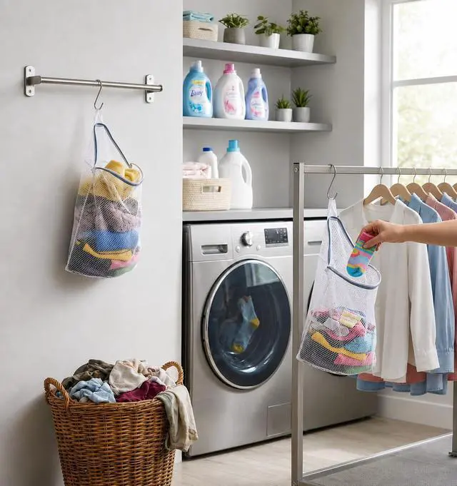 Alt view image 3 of 7 - 2Pcs Mesh Hanging Laundry Bags for Washing Machine, 15 X 12 inch Wash Bag for Clothes Delicates Lingerie with S Hooks