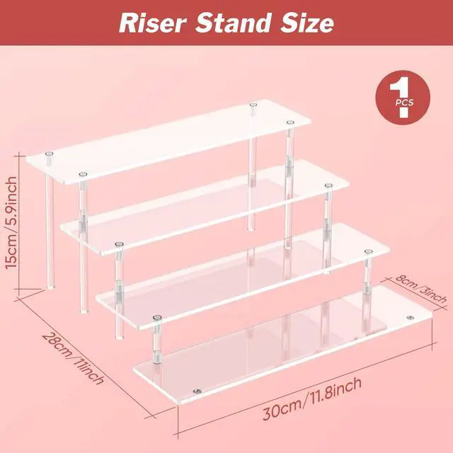 Alt view image 2 of 7 - 4 Tier Acrylic Display Risers, Clear Perfume Organizer Stand, Large Cupcake Stand Holder, Dessert Display for Party, Display Shelf for Figure and Collection, Riser Stand for Decoration and Organizer