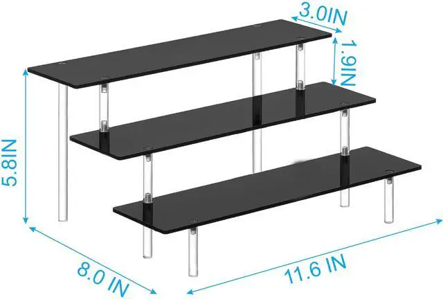 Alt view image 6 of 6 - 3 Tier Perfume Organizer Stand, Black Acrylic Risers Display Stands, Cologne Shelf Dessert Display for Party, Figure Stand Funko POP Shelves, Collection Cosmetic, Cupcake Stand Holder