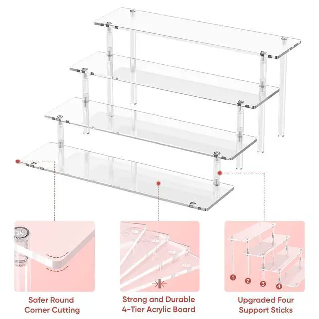 Alt view image 3 of 7 - 4 Tier Acrylic Display Risers, Clear Perfume Organizer Stand, Large Cupcake Stand Holder, Dessert Display for Party, Display Shelf for Figure and Collection, Riser Stand for Decoration and Organizer