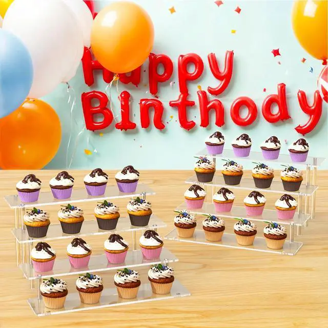 Alt view image 4 of 7 - 4 Tier Acrylic Display Risers, Clear Perfume Organizer Stand, Large Cupcake Stand Holder, Dessert Display for Party, Display Shelf for Figure and Collection, Riser Stand for Decoration and Organizer