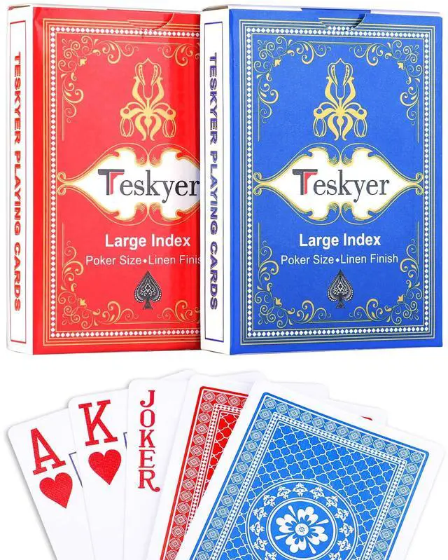 Main image of 2 Pack Large Print Playing Cards, Poker Size Large Index Deck of Cards, Linen Finish for Seniors & Low Vision, Family Game Night Essential (Pattern A)